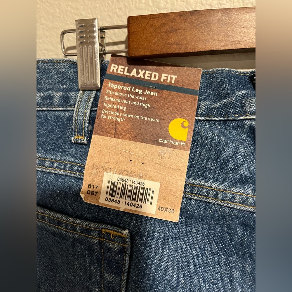 Carhartt Mens Relaxed Fit Tapered Leg 100% Cotton Denim Jeans 40X38 - Picture 11 of 12